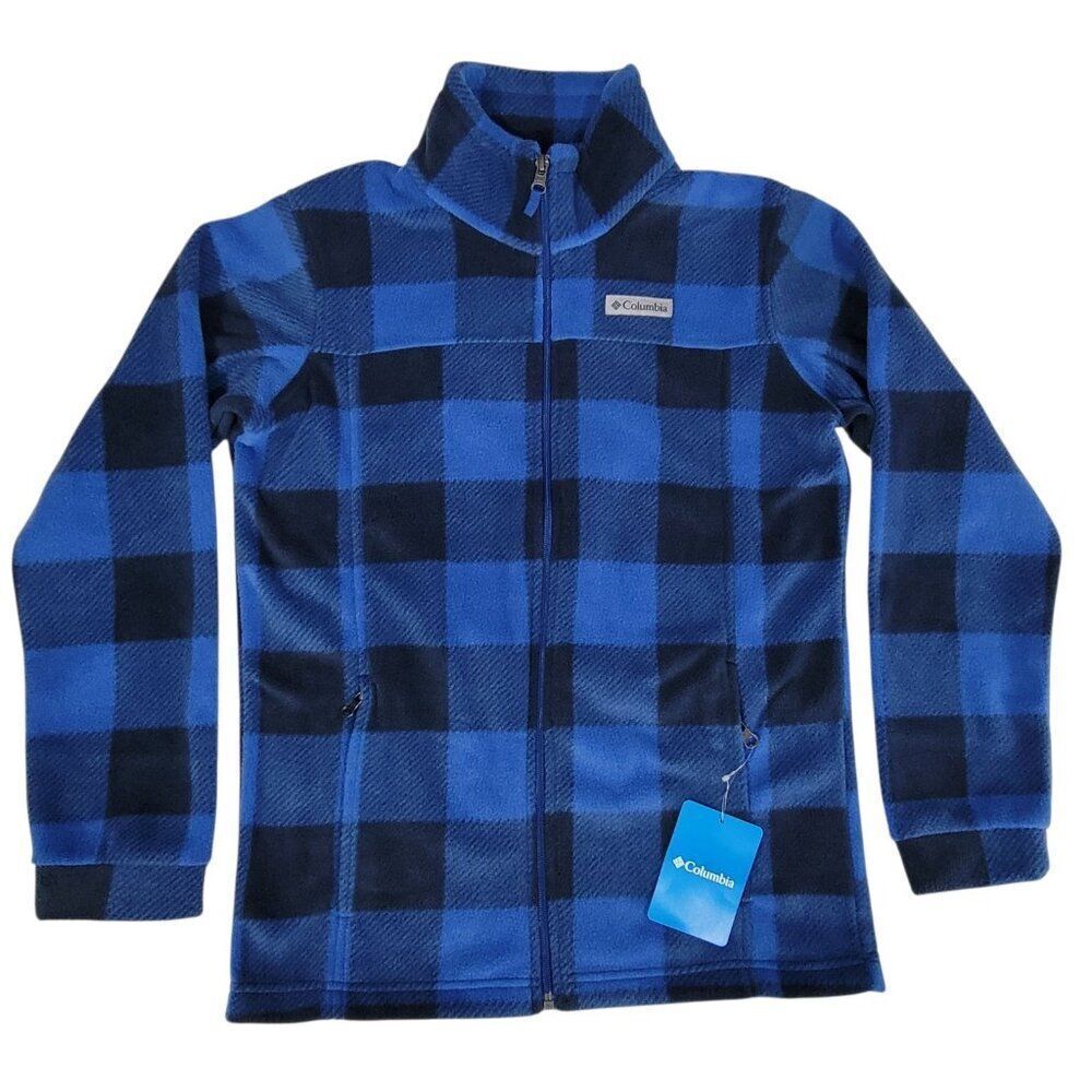 Columbia Fleece Jacket Boys Youth Size Large 14/16 Zing III Blue Check Zip Front